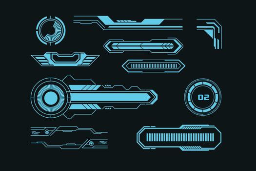 Futuristic HUD UI Elements Collection for Sci-Fi Displays vector