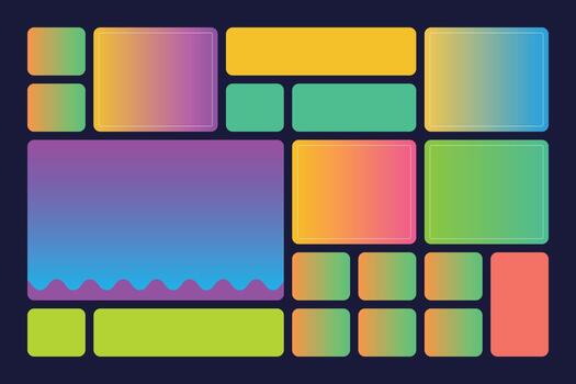 Bold Bento Grid Layouts with Geometric Shapes and Modern Card Tiles for UI Design and Web Comics vector