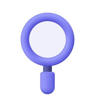 Purple magnifier, magnifying glass with handle. Discovery, research, search, analysis and investigation concept. 3d icon. Cartoon minimal style. vector