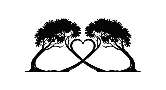 Two trees with hearts in the middle vector
