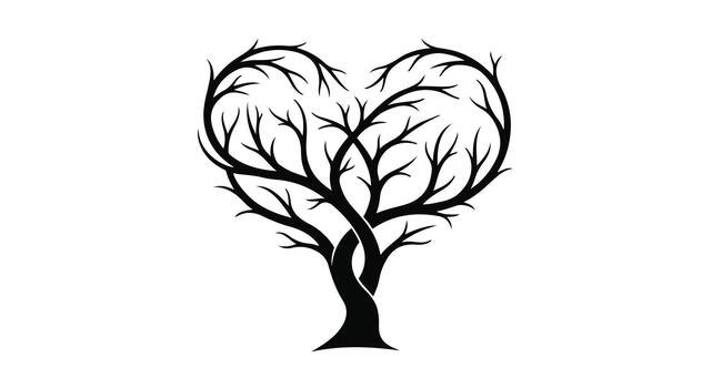 un negro y blanco árbol con ramas en el forma de un corazón vector
