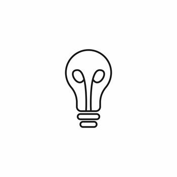 Simple thin line icon of a classic light bulb with filament. Minimalist graphic representing illumination, innovative ideas, creativity, and energy concepts vector