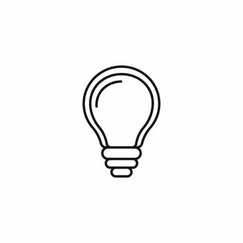 Minimalist black outline icon of a simple light bulb, perfect for symbolizing illumination, concepts, bright ideas, and technological innovation. Clean design vector