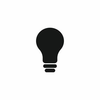 Solid black silhouette icon of a simple light bulb, representing a bright idea, innovation, creativity, and energy. Clean minimalist graphic element vector