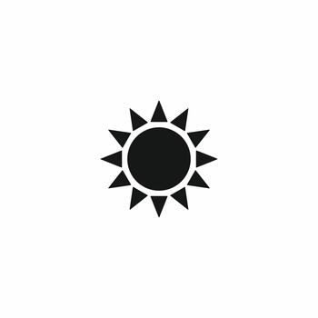 Solid black silhouette icon of a simple sun with sharp rays. Represents solar energy, warmth, summer, daylight, and natural power concepts. Clean, isolated graphic vector