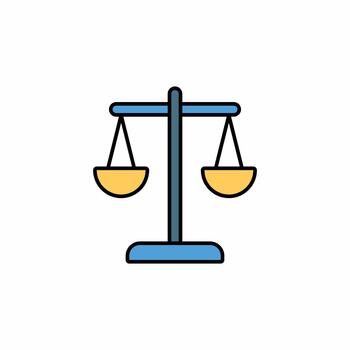 Balanced scale icon representing justice, equality, and measurement. Flat design style for legal and finance concepts vector