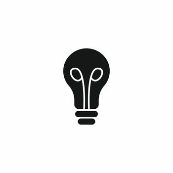 Solid black silhouette icon of a classic light bulb with an internal filament structure. Represents invention, illumination, bright ideas, and creative solutions. Simple graphic vector