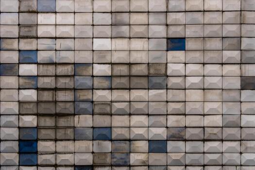 A textured wall composed of repeating concrete blocks in a geometric pattern photo