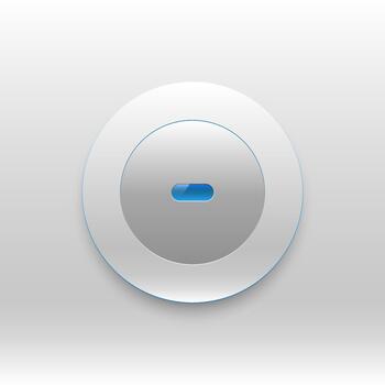 Shiny metallic minus button with blue highlight on a soft gradient background, perfect for UI, apps and tech designs vector