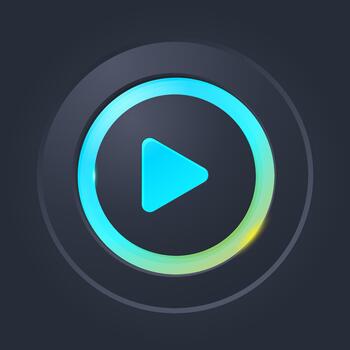 Bright neon play button with modern glowing ring design on a dark interface, ideal for tech and media themes vector