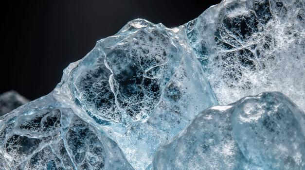 Glacial ice texture with bubbles and jagged fractures photo