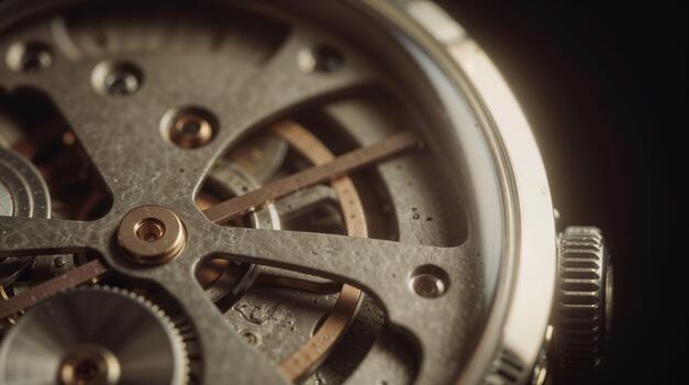 Close-up view of intricate mechanical watch gears photo