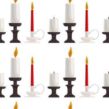 sin costura modelo fila de velas con algunos de ellos iluminado en un blanco antecedentes. vector