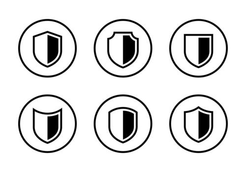 Security shield icon set collection in circular outline. Protection, privacy, and defense symbol vector