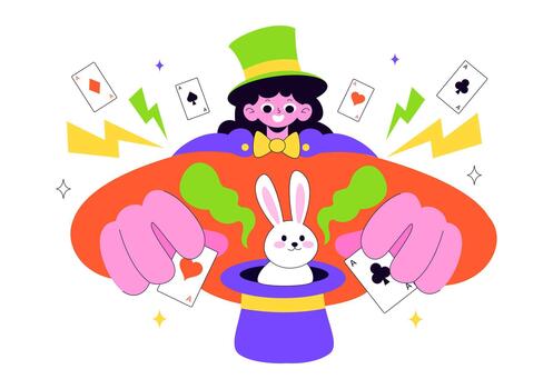 Fantasy Act Illustration Depicting Conjurer Producing Effects With Wand During Performance In Flat Cartoon Layout vector