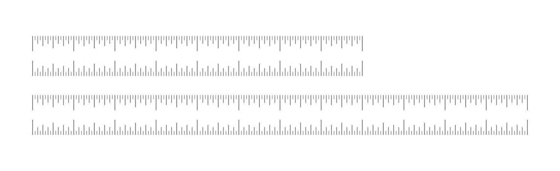 Set of measuring chart with 8 and 12 inches, ruler scale. Sewing tool template. Length measurement height, distance, math. vector