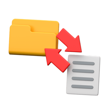 3d pasta ícone com Arquivo Setas; flechas representando Arquivo partilha e dados transferir png