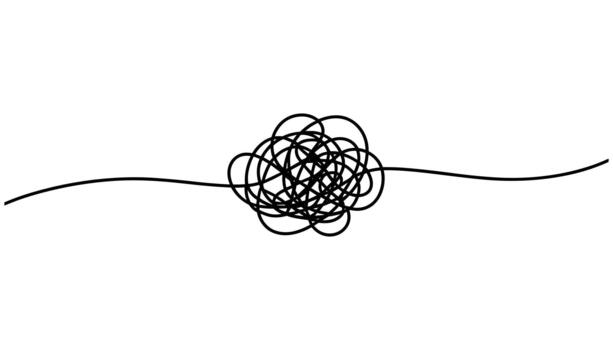 Black tangled scribble line on a clean white background representing complexity and confusion vector