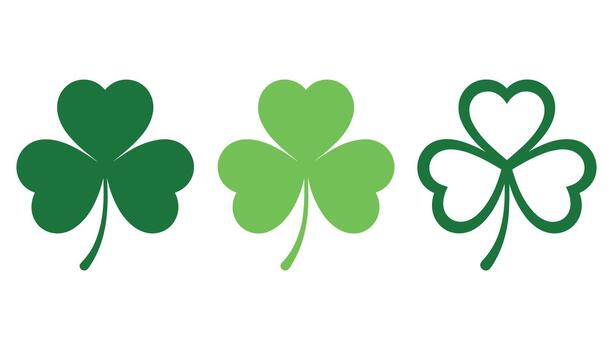 Three green shamrocks in different shades and styles on a white background clover three leaf clover vector