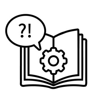 Open book with question mark icon. Outline open book with question mark icon for web design isolated on white background vector