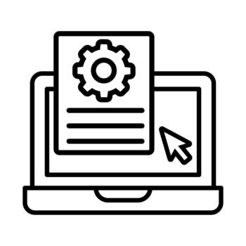 laptop computer with document file and gear illustration line style icon vector