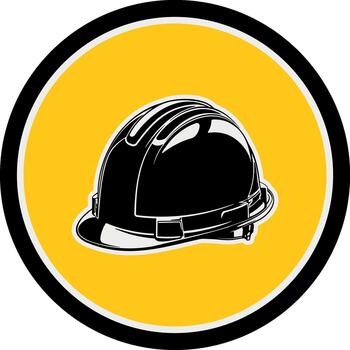 Black silhouette of a construction helmet in a round frame without background vector