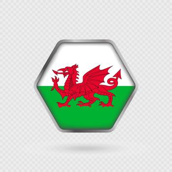 Wales flag in a hexagon frame. vector