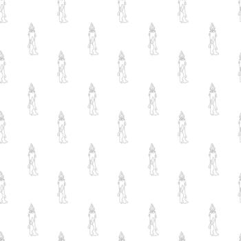Seamless pattern of stylized line-drawn candles with melting wax and pointed flames. Even grid layout on white background. Minimal and elegant design for packaging, textiles, or seasonal decor vector
