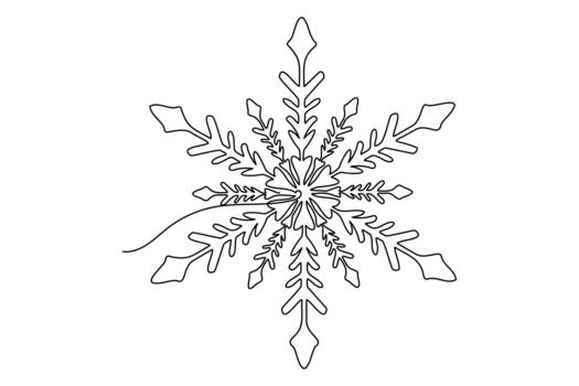 Snowflake elegant continuous line illustration in simple isolated outline vector