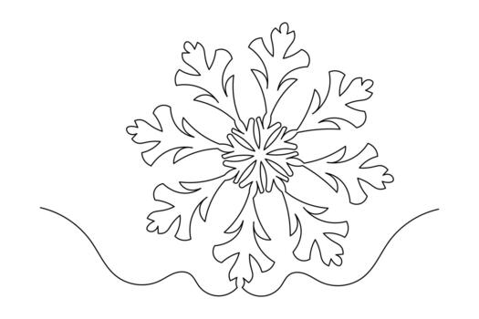 Snowflake minimal continuous outline design in simple one line drawing vector