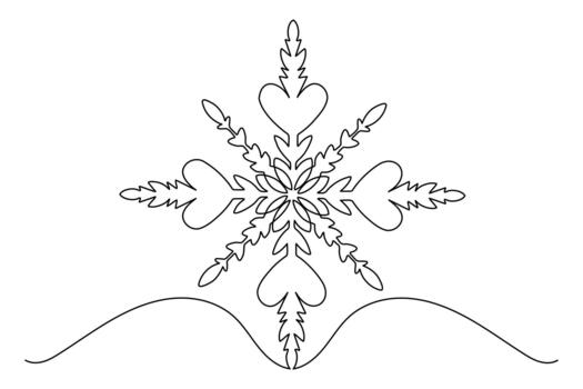 Snowflake modern one line art in minimal continuous outline design vector