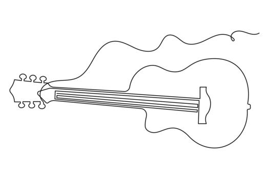 String instrument guitar continuous outline drawing simple style musical vector