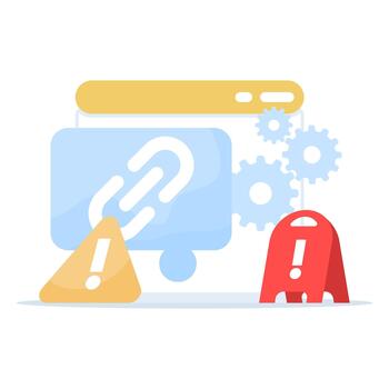 suplantación de identidad alerta ilustración demostración un navegador charla con un suspicaz enlace y un rojo advertencia triángulo, indicando estafa riesgos y en línea fraude prevención. vector