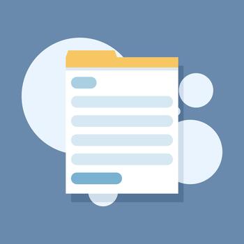 Flat cartoon icon of a text document, representing petition forms, claims, submissions, or study letters, illustrated in a clean and modern graphic style. vector