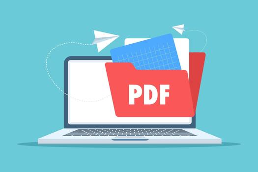 PDF document sharing concept showing files being transferred between folders, representing file transfer, digital sharing, and simple PDF icons. flat illustration on background. vector