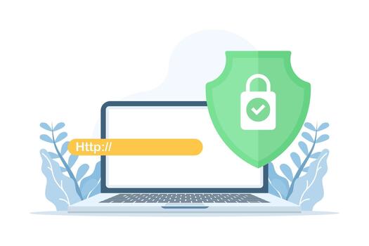 SSL certificate concept. Secure Sockets Layer icon on smartphone screen, representing encrypted data transmission, HTTPS protocol, and secure connection between client and server. vector