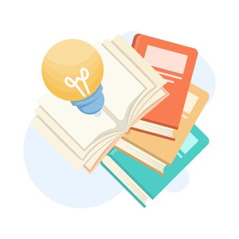 Illustration of a yellow light bulb above an open educational book, symbolizing innovative ideas, creativity, and learning concepts, ideal for educational projects. vector