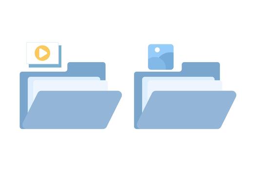 Illustration of digital archives with multimedia organization, showing folders and file management for efficient storage and content organization in a flat style. vector