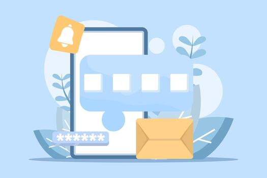 otp o una vez contraseña concepto mostrado mediante un teléfono inteligente recepción un numérico verificación código, simbolizando seguro usuario autenticación y cuenta proteccion. vector