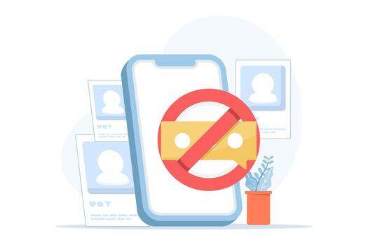 Flat illustration of managing online comments. A woman disabled comment features on her post to control conversations, avoid spam, and prevent harassment for safer digital interactions. vector