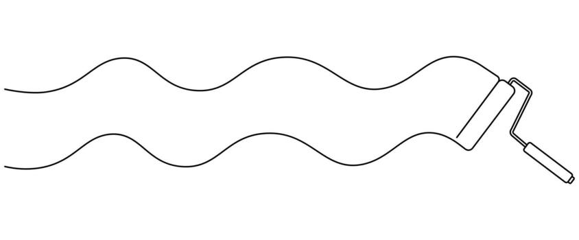 One continuous line of paint roller with wavy paint strokes vector