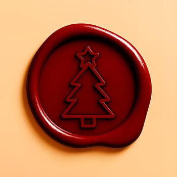 Red Wax Seal with Christmas Tree Symbol on Beige Background photo