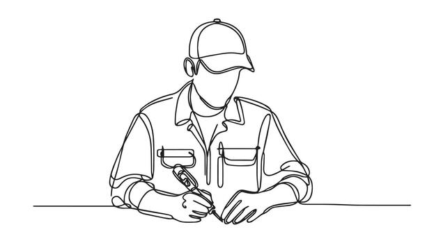 continuous line drawing of a man working at a desk vector