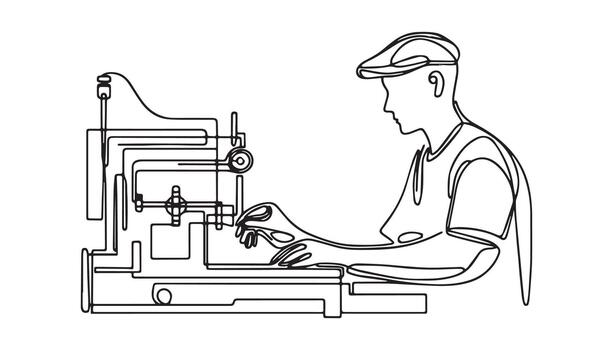 a man working on a machine in a factory vector