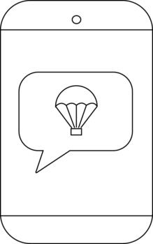 Phone outline with a parachute in a speech bubble on its screen vector