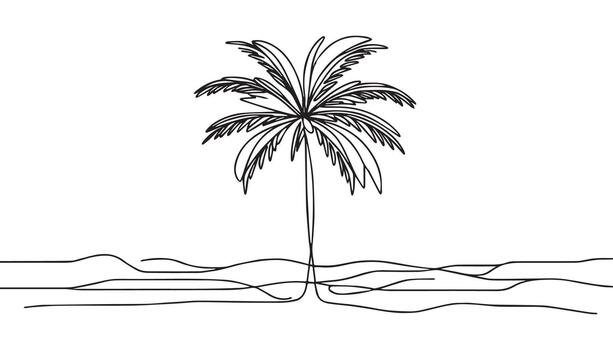 a drawing art of a palm tree on the beach vector
