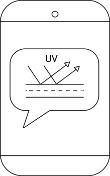 Phone displays UV reflection with arrows from a layered surface within a speech bubble vector