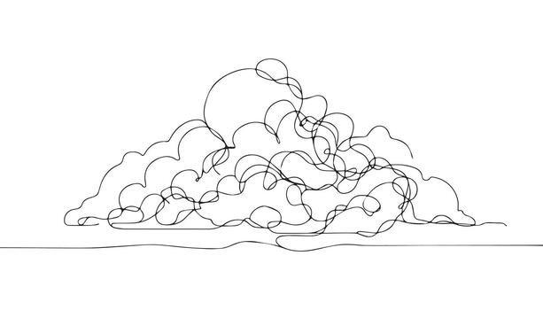 continuous line drawing of a mountain with clouds vector