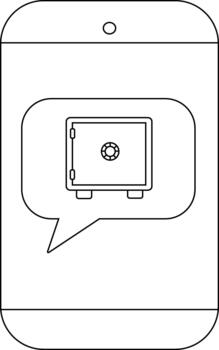 Phone display shows a safe icon in a speech bubble Simple outline style vector
