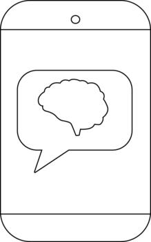 Outlined phone display w brain inside speech bubble minimal vector